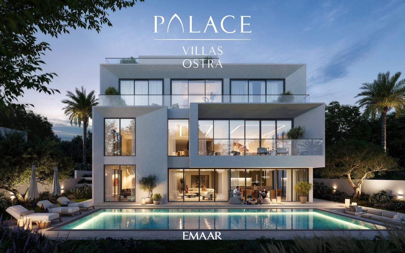 Palace Villas Ostra render at dusk