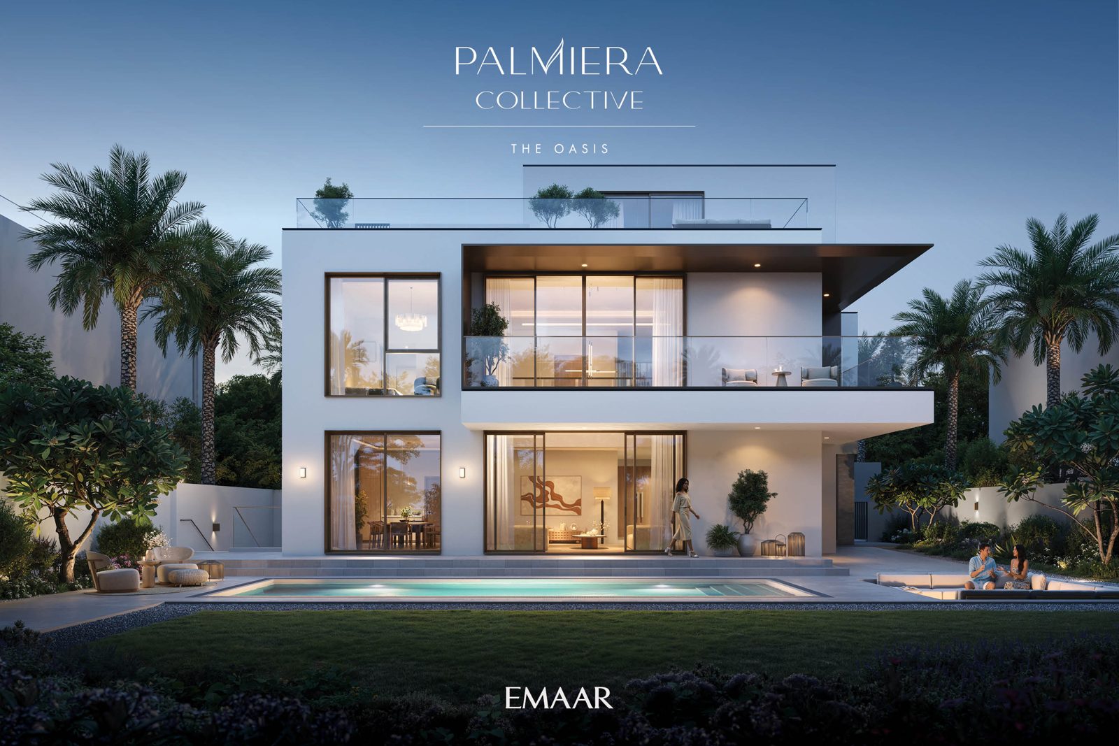 Palmiera Collective contemporary villa at dusk