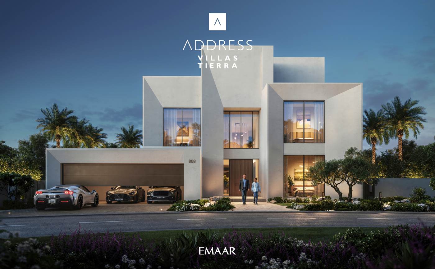 Tierra chamfered-style villa at night